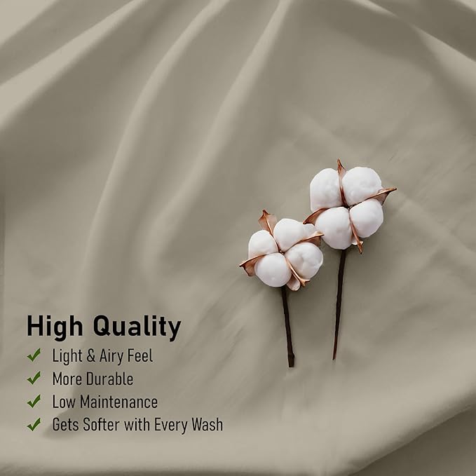 RUVANTI 100% Cotton Sheets Queen Size Set, 4 Pieces, Soft & Breathable Percale Weave Bedding, Deep Pocket 16", Hotel Standard, Crisp Cool Feeling, Durable, Perfect Dyed Bed Sheet, Taupe