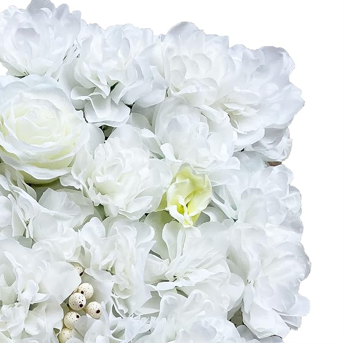 12pcs 24" x 16" Artificial Flower Wall Panel Background,3D White Plastic Hydrangea Rose Flowers Wall Backdrop for Wedding Party Event Photo Backdrop Wall Decor (White)