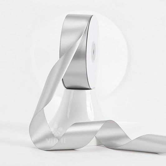 MEEDEE Silver Satin Ribbon 1-1/2 Inch Silver Ribbon Lux Double Faced Satin Ribbons by 50 Yards Polyester Satin Ribbons for Crafts, DIY Crafts, Weddings, Flower Bouquet, Holiday Decorating
