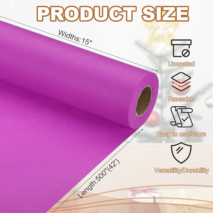 PATIKIL Wrapping Paper, 15" x 500"(42') 70 GSM Craft Paper Roll Kraft Packing Paper for Poster Bulletin Board, Gift Wrapping, Purple