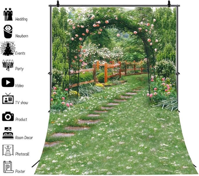 AOFOTO 8x10ft Wedding Archway Backdrop Romantic Garden Flowers Photography Background Beautiful Floral Pergola Pathway Bride Lovers Woman Girlfriend Artistic Portrait Decoration Photo Studio Props