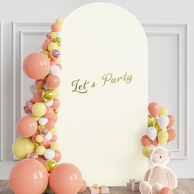 Wokceer 6.6FT Wedding Arch Backdrop Cover Spandex Fitted Ivory Wedding Arch Covers Round Top Chiara Arches Backdrop Cover for Birthday Party Ceremony Banquet Decoration.