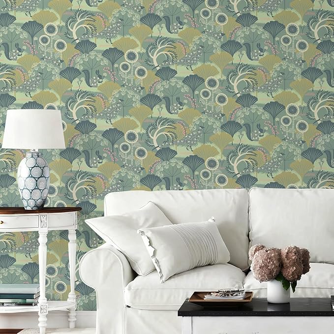 Wudnaye Green Floral Peel and Stick Wallpaper Vintage Contact Paper for Cabinets 17.7inch×118.1inch Neutral Peacock Removable Wallpaper Self Adhesive Boho Wall Paper for Bedroom Cabinet Decor Vinyl