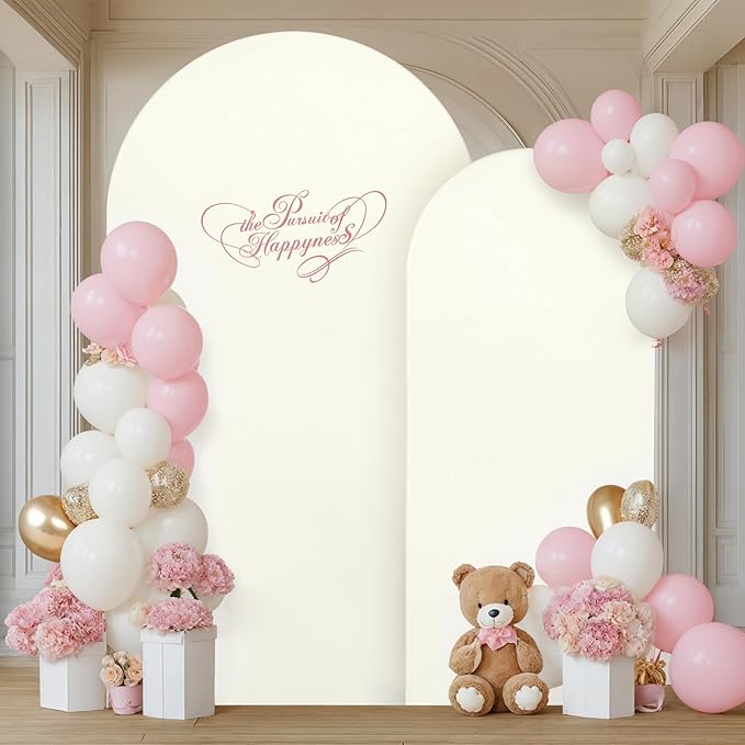 Beige Arch Backdrop Covers - 6.6FT, 5FT Spandex Fitted Wedding Arch Stand Covers Round Top Chiara Stretchy Arch Backdrop Cover for Wedding Birthday Party Decoration