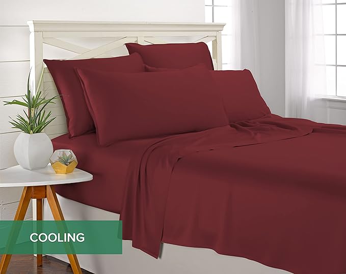 Pure Bamboo California King Sheets, Genuine 100% Organic Viscose Derived from Bamboo Bed Sheet Set, Soft & Cooling, Double Stitching, 2 Year Quality Promise (California King, Merlot)