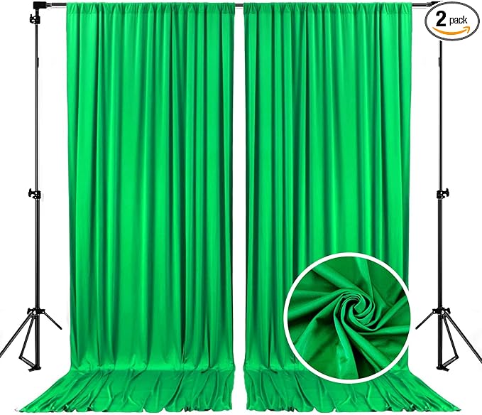 10 x 10 Feet Green Backdrop Curtain for Partie, Background Curtains for Photoshoot, Birthday, Wedding, Halloween, Thanksgiving, Christmas, New Year Party Decorations 5Ft x 10Ft, 2 Panels