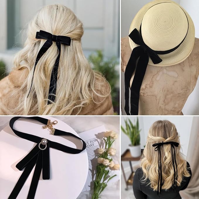 Black Velvet Ribbon 3/8 Inches x 5 Yards for Gift Wrapping, Crafts, Christmas Tree, Wreath, Bow Making, Vintage Fabric on The Spool for DIY