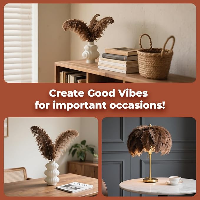 Piokio 20pcs Natural Brown Ostrich Feathers 10-12 inch (25-30cm) Bulk Feathers for Wedding Party Centerpieces, Home Decoration and DIY Clothing, Gatsby Decorations