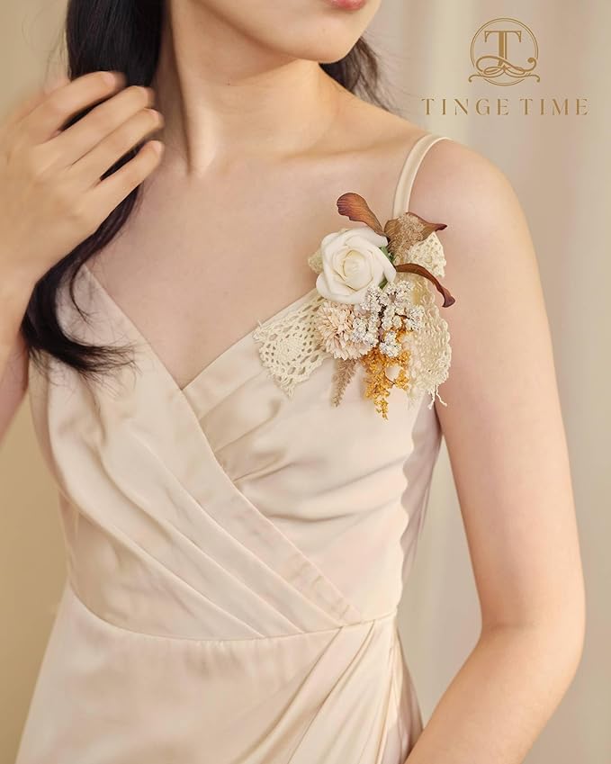 TINGE TIME Artificial Shoulder Corsages Flowers, Set of 2, Mother of The Bride Floral Corsage for Wedding Ceremony Anniversary Formal Dinner Party (Burnt Orange & Earth)