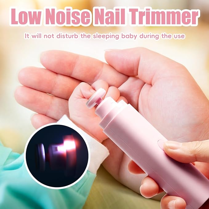 Baby Nail Trimmer Electric, Rechargeable Baby Nail Clippers, Baby Nail File Manicure Set with 6 Grinding Heads for Toddler, Newborn (Pink)