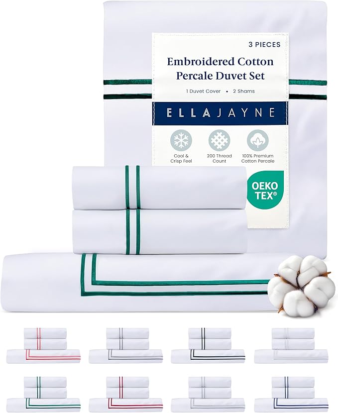 Ella Jayne Duvet Cover (3 Pcs), 100% Cotton Percale, King/Cal King, Soft Breathable & Lightweight Including Duvet Cover (1 Piece) 106 x 90 Inches with 2 Pillow Shams (Dark Green Design)