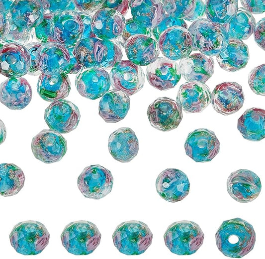 PH PandaHall 70pcs 6~8mm Gold Sand Lampwork Beads Glass Handmade Round Loose Beads for Rosary Making Jewelry Craft Making with 2mm Hole - Dodger Blue