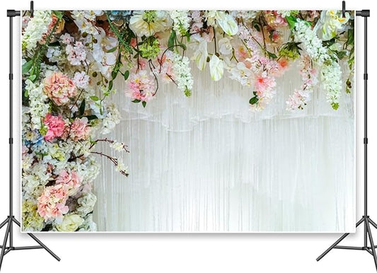 Leowefowa Floral Wall Backdrops for Photoshoot 10x7ft Vinyl Romantic Rose Flower Curtain Photography Background for Proposal Engagement Banner Bridal Shower Party Wedding Decor Studio Props