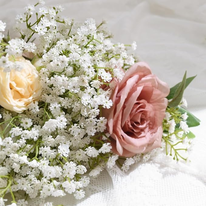 Yastouay Babys Breath Artificial Flowers, 21Pcs Fake White Babys Breath Flowers Artificial Bulk, Real Touch Faux Babies Breath Gypsophila Bouquet for Wedding Floral Arrangement Party Decor