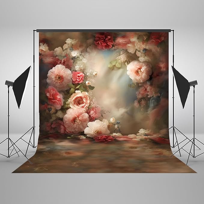 Mocsicka Abstract Floral Backdrop for Photography Retro Brown and Pink Spring Watercolor Painting Floral Background Newborn Baby Shower Pregnancy Photos Portrait Decoration Backdrop