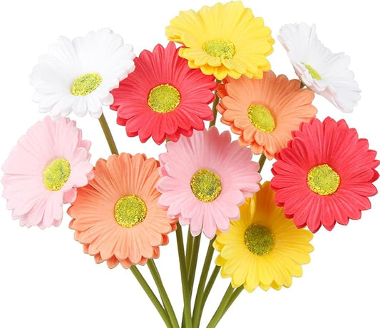 10 Pcs Artificial Gebera Daisies Flowers Fake Daisies Real Touch Flower PU Faux Flowers Bouquet for Indoor Home Arrangements Vase Wedding Party Table Centerpiece DIY Floral Decor Multicolor