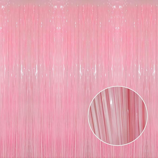 GOER 3.2 ft x 8.2 ft Foil Fringe Curtains Party Photo Backdrop Party Streamers for Birthday,Graduation,New Year Eve Decorations Wedding Decor(4 Packs,Candy Pink)