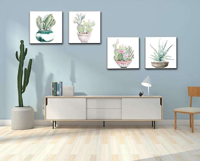 Succulent Plants Bathroom Decor Wall Art, Green Cactus Pictures Canvas Print, Botanical Paintings for Bedroom Living room Office Decoration - 20" X 20"