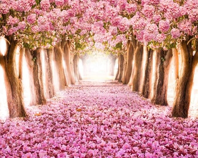 AOFOTO 10x8ft Spring Cherry Blossom Backdrop Sweet Pink Flowers Tree Floral Petal Boulevard Photography Background Wedding Photo Studio Props Girl Bride Woman Lady Mother Artistic Portrait Wallpaper