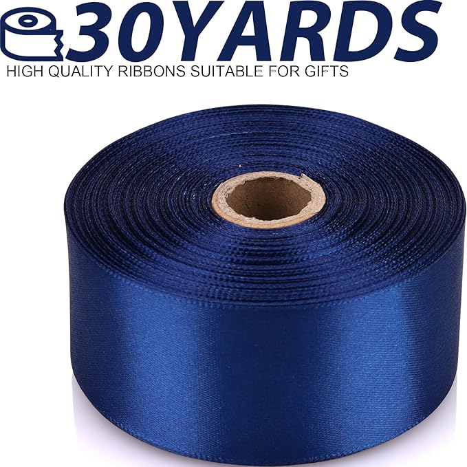 1-1/2 Inch 30 Yards Deep Blue Solid Satin Ribbon for Gift Wrapping,Craft Floral Bouquets,Wedding Party,Timeless Flower,Decoration Floral Hair,Balloons