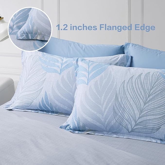 SAPHREAS Ocean Blue Duvet Cover Set King Size 3pcs Monstera Leaf Tropical Leaves Cotton Bedding Comforter Cover Set 1 Duvet Cover 2 Pillow Shams with Zipper