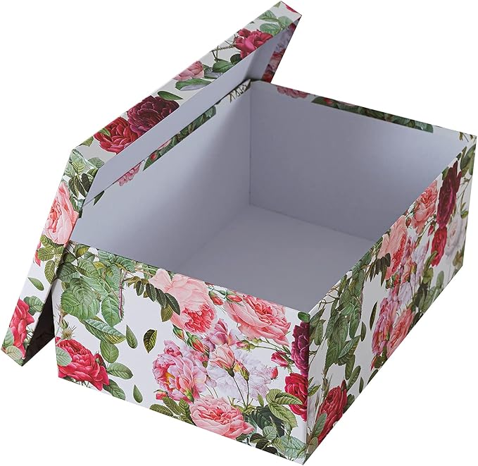 Soul & Lane Decorative Cardboard Storage Boxes with Lids for Home Decor and Organization, Set of 3 Large Keepsake Boxes for Memories & Gifts, Nesting Floral Photo Storage Containers, Rose Romance