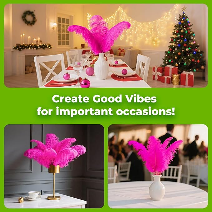 Piokio 20 pcs Fuchsia Ostrich Feather 12-14 inch(30-35 cm) Bulk for Wedding Party Centerpieces and DIY Clothes Decoration, Gatsby Decorations