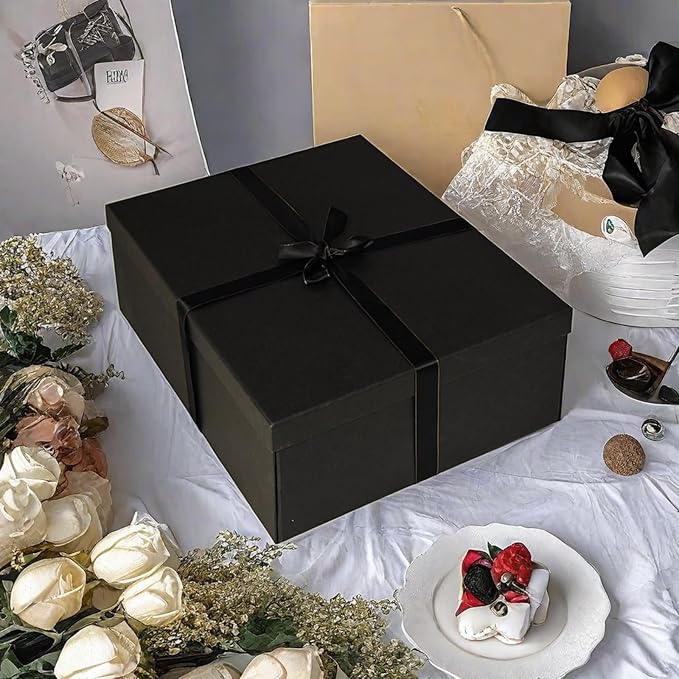 YINUOYOUJIA 3 Pack Large Black Gift Box 16.5x13x5.5 inches,Black Boxes with Lids for Presents,Birthday,Valentine's Day,Mother's Day,Christmas,Anniversary.