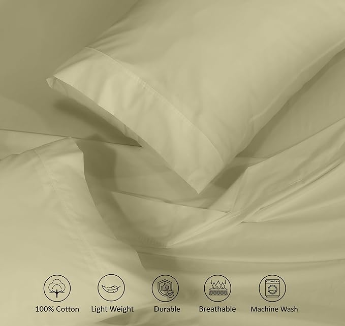 RUVANTI 100% Cotton California King Sheet Sets, 4 Pieces, Soft & Breathable Percale Weave Bedding, Deep Pocket 14", Hotel Standard, Crisp Cool Feel & Durable, Perfect Dyed Sheets, Sage Green