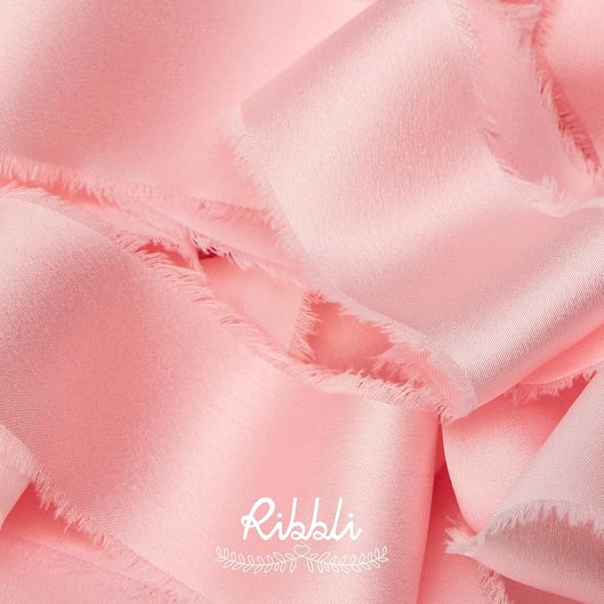 Ribbli Light Pink Silk Satin Ribbon 1.5 Inch x 30 Yard Handmade Frayed Chiffon Pink Ribbon for Gift Wrapping Wedding Invitations Bridal Bouquets Home Decor