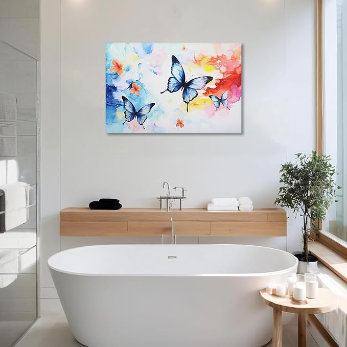 KPLUNDO Butterfly Wall Art Abstract Flower Picture Watercolour Painting Modern Artwork Home Decor Framed for Living Room Bathroom Bedroom Office Decoration Ready to Hang(Art-4,20.00x30.00 inch)