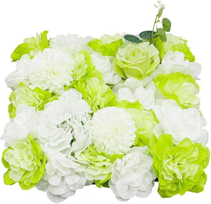 15"x 15" Artificial Flower Wall Panels,Flower Wall Mat Silk Flower Panels for Outdoor Garden Backyard Fence Fence Privacy Screen and Indoor Wall Decor(12Pcs Green+White)