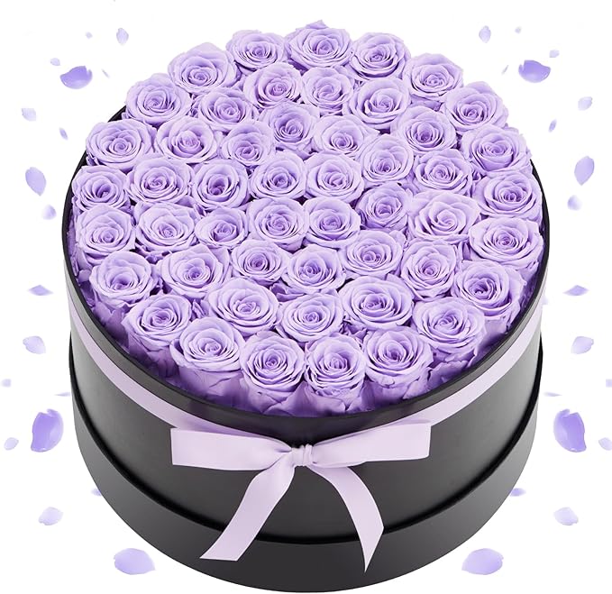 VEVOR Forever Flowers, 50 Preserved Roses in a Box, Eternal Flowers Immortal Bouquet Birthday Present for Women Her Wife Mothers, Anniversary, Valentine's Day,Christmas, Lavender Purple