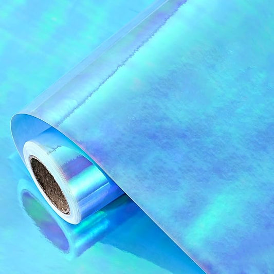 LeZakaa Blue Wrapping Paper Roll - Holographic Iridescent Wrapping Paper for Birthday, Valentine's, Mother's Day, Holiday - 17 inches x 32.8 Feet (47.23 sq.ft.)