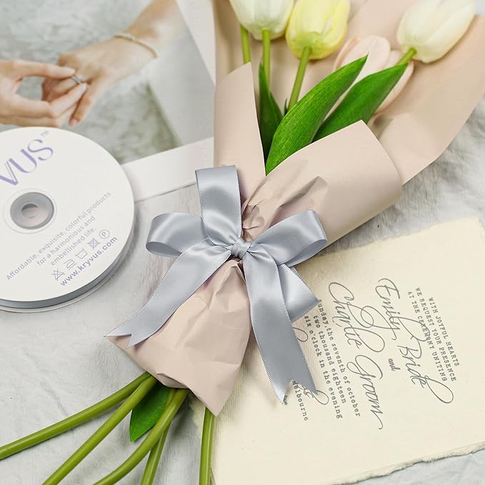 Silver Gray Satin Ribbon, Double Faced 1 Inch X 50 Yards Silver Gray Ribbon, Premium Satin Ribbon for Gift Wrapping, Crafts, Hair Bow Making, Sewing, Flower Bouquet, Wedding Party Decor