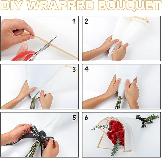 YOUlDIANZI Bouquet Wrapping Paper Kit - 20 Sheets Waterproof Floral Paper in Black, Pink, Beige With Ribbons, Flower Pins, 3D Butterflies for Florist Wrap