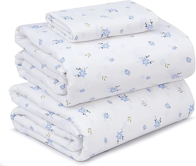 RUVANTI 100% Cotton Twin Sheets Set, 3 Pieces, Soft & Breathable Percale Weave Bedding, Deep Pocket 16", Hotel Standard, Crisp Cool Feel, Durable, Perfect Floral Bed Sheet, Phulkari