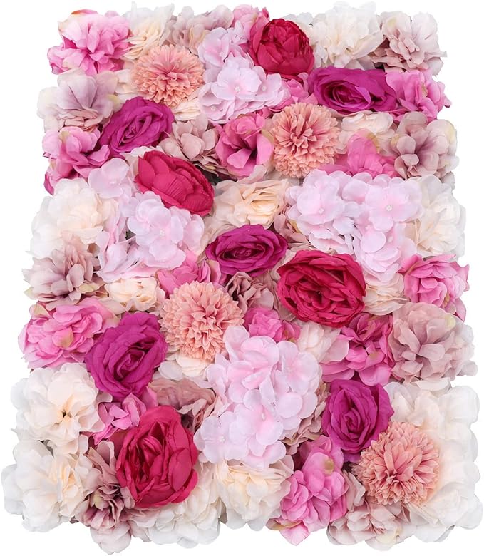 Gdrasuya10 6pcs Realistic Flower Wall Background Artificial Flowers Wall Backdrop Panel 3D Silk Rose Fake Flower Wall Panel Banquet Wedding Party Decor, Photography Background 60 x 40 cm