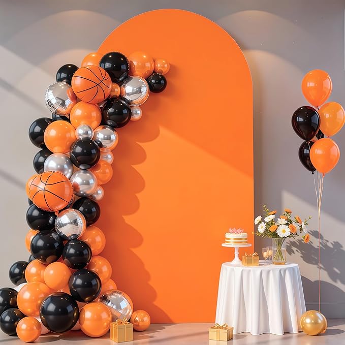 6.6FT Orange Arch Backdrop Cover - Polyester Fitted Wedding Arch Stand Covers Round Top Chiara Arch Backdrop Cover for Birthday Party Banquet Photo Background Decoration