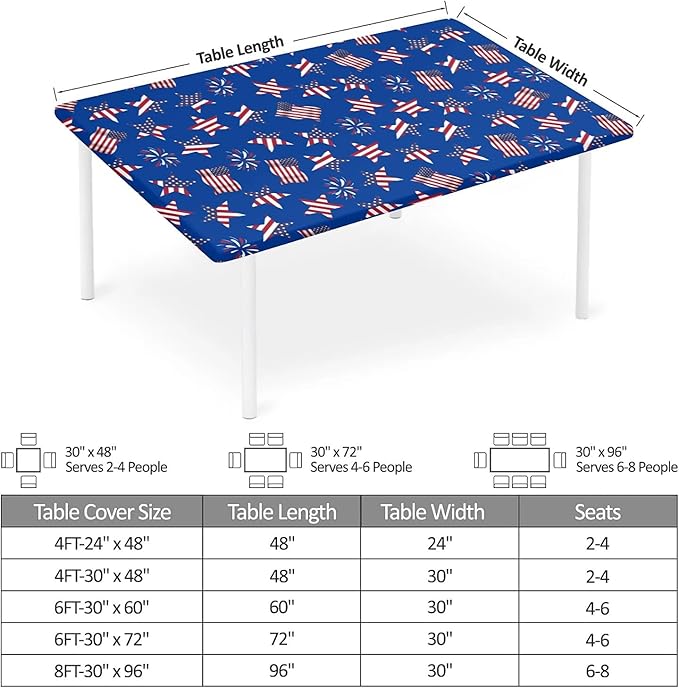 Rectangle Table Cloth Cover Waterproof Elastic Fitted Polyester Fitted Tablecloths for 4 Foot Tables for Indoor,Picnic, Camping, Outdoor （48" x 30"，American Flag）
