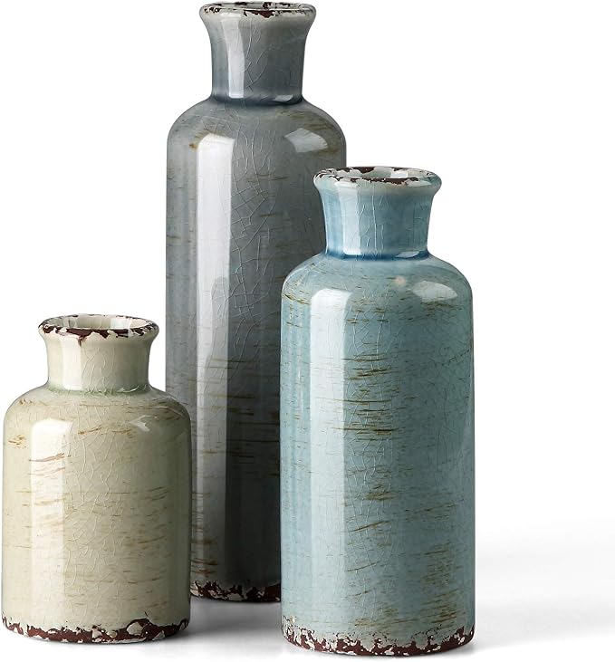 CwlwGO- Ceramic Vase 3 Piece Set, Small Flower vases for Home Decoration, Modern Farmhouse Decoration, Living Room,Table Shelf, Centerpieces, Fireplace and Entrance Decorations-Multicolor.