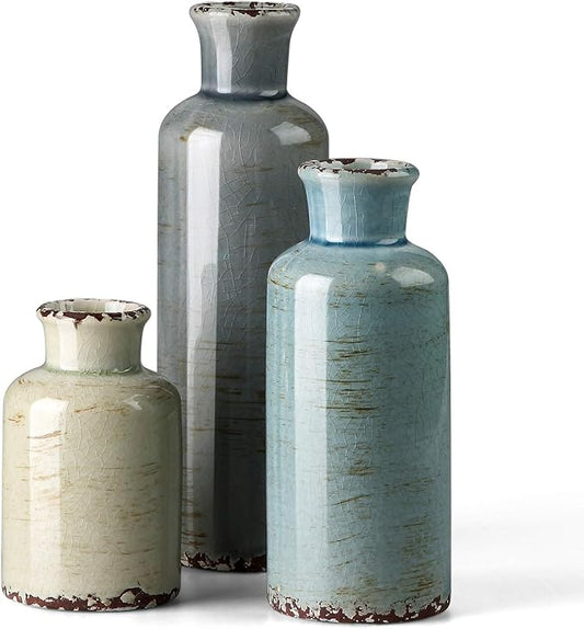 CwlwGO- Ceramic Vase 3 Piece Set, Small Flower vases for Home Decoration, Modern Farmhouse Decoration, Living Room,Table Shelf, Centerpieces, Fireplace and Entrance Decorations-Multicolor.