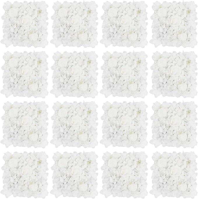 16Pcs Artificial Flower Wall Panel 3D Floral Backdrop Walls13.7 X 13.7" White Flower Wall Decor Panel Flower Backdrop for Party Home Background Decor