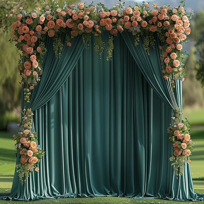 30x10ft Wrinkle Free Hunter Green Backdrop Curtain for Parties Soft Fabric Drapes Wedding Dark Green Curtain Backdrop for Birthday Party Decorations Background for Photography 5x10ft,6 Panels