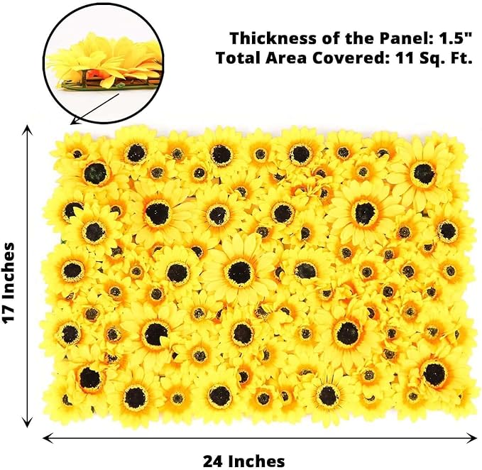 Efavormart 11 Sq ft. | 4 Panels Artificial Sunflower Wall Mat Backdrop, Flower Wall Decor, Indoor/Outdoor UV Protected