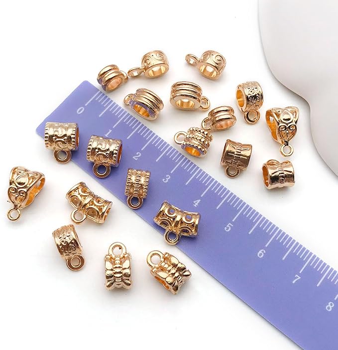 WOCRAFT 60pcs KC Gold Bails Space Beads Bracelet Charms for Jewelry Making Sets DIY Necklace Bracelet Keychain Crafting Charms Kit Craft Supplies (SN854)