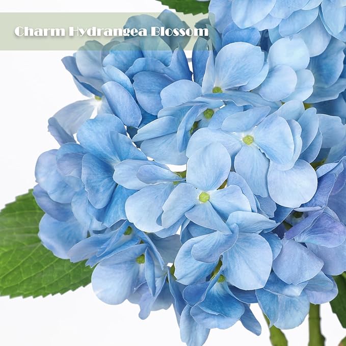 Oairse 3Pcs Blue Hydrangea Artificial Flowers 19.7 in Real Touch Faux Hydrangea Stems Silk Flowers with Stems Fake Blue Flowers Bouquet for Floral Arrangements Table Centerpieces Wedding Home Decor