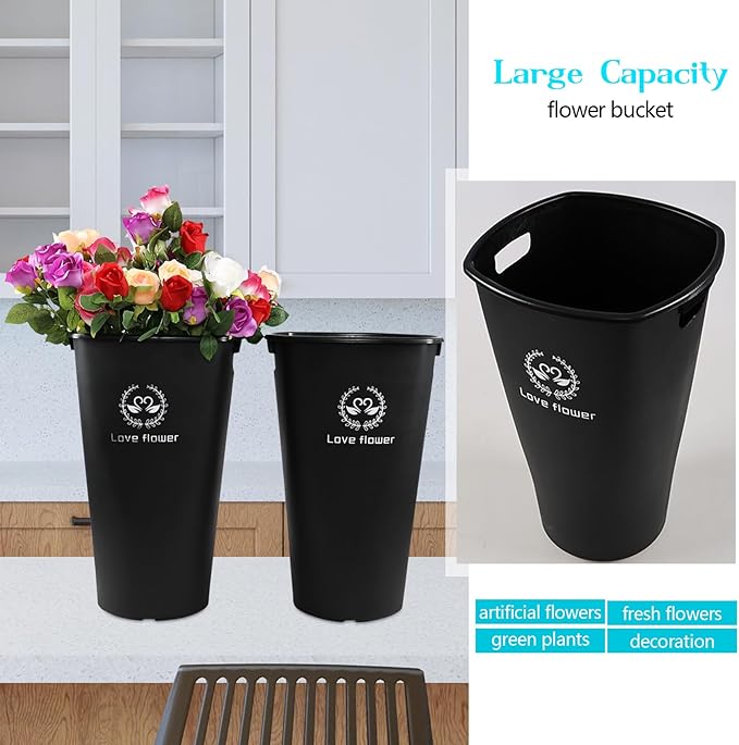 Pekky 20 Inches Plastic Floral Buckets for Cut Flowers, 4 Pack Plastic Flower Bucket Vases, Black Flower Display Buckets