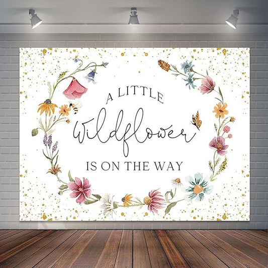 Wildflower Baby Shower Backdrop for Girl Watercolor Wild Floral Butterfly Photography Background Garden Wildflower Baby Shower Cake Table Banner Photoshoot Props (8x6ft)