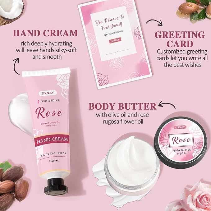 Gifts for Women,12pc Rose Scented Bath and Body Set Birthday Gift Baksket for Women Home Spa Bath Set for Her Mom Sister Wife Friend Christmas Stocking Stuffers Gifts